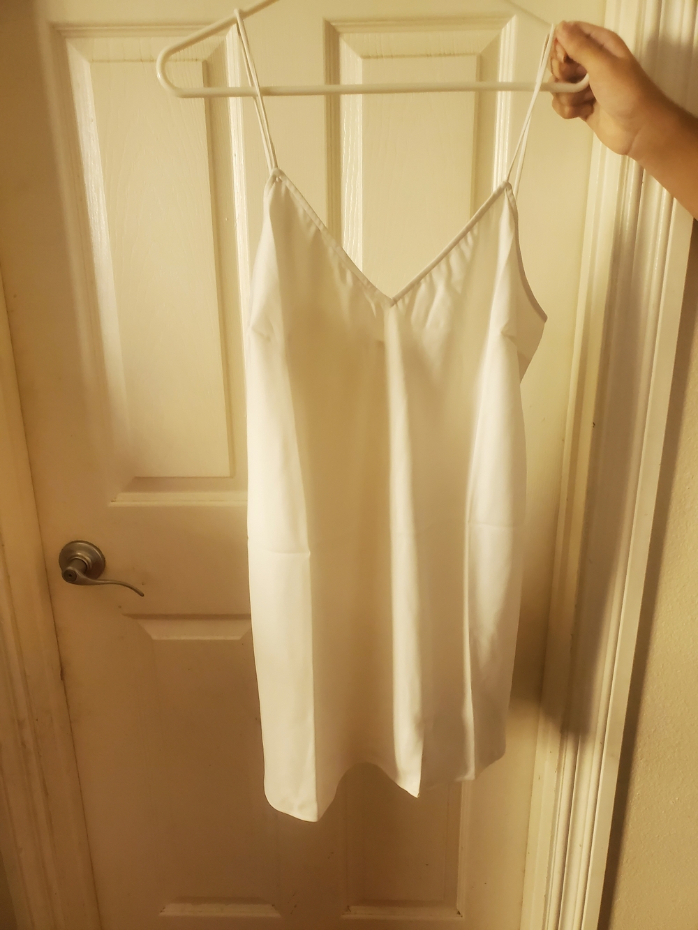 a new day White V-Neck Satin Slip Dress with Adjustable Spaghetti Straps